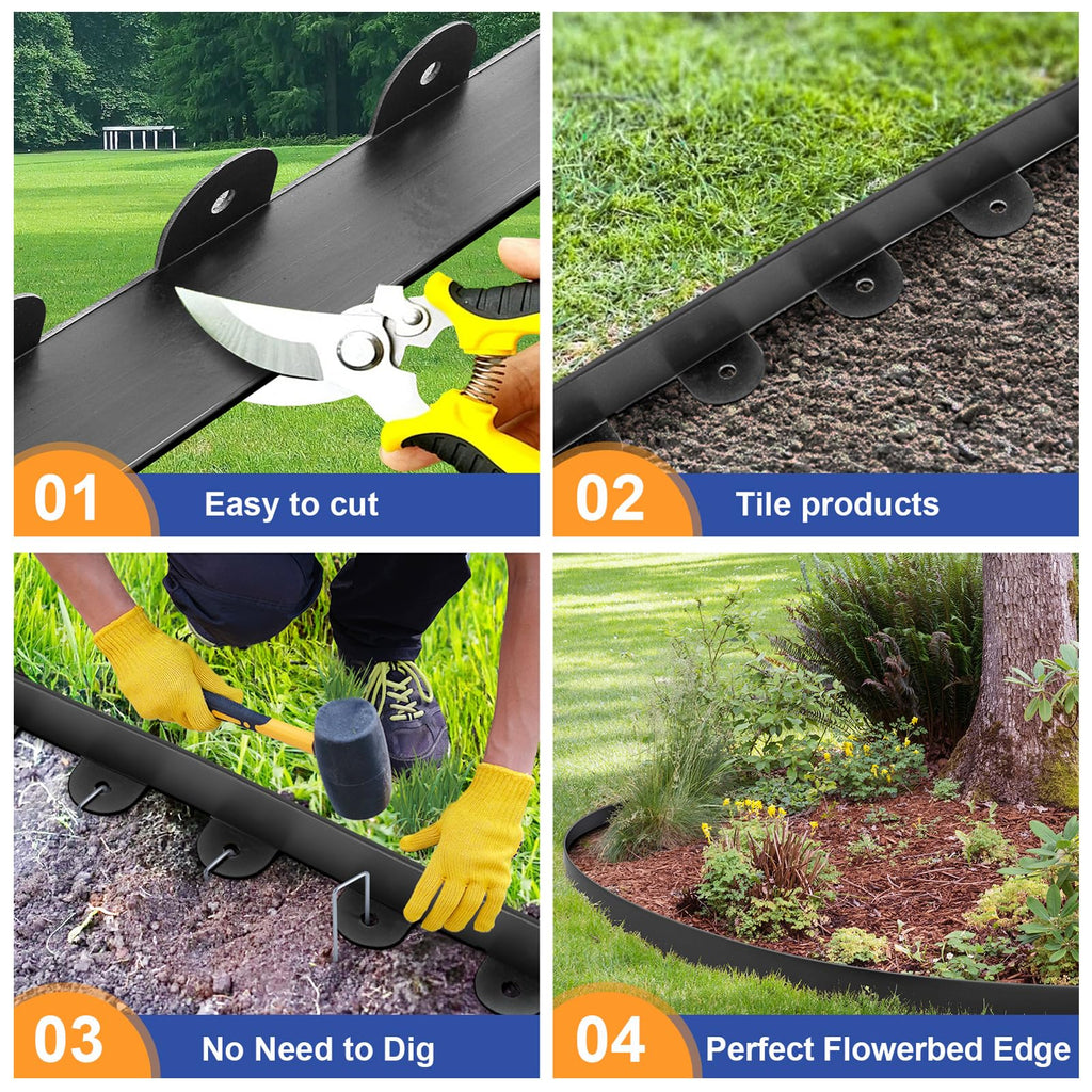 Jorvila No Dig Landscape Edging Kit, 1.5" x 60' Plastic Garden Edging