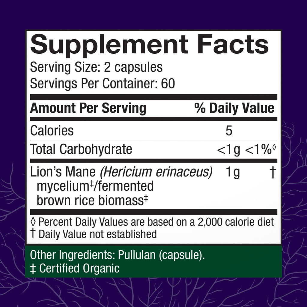 Host Defense Mushrooms Lion's Mane - Supplement Capsules for Brain Health Support - Mushroom Support for Focus & Memory Function - Immune & Nervous System Supplement - 120 Capsules