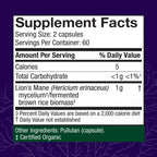 Host Defense Mushrooms Lion's Mane - Supplement Capsules for Brain Health Support - Mushroom Support for Focus & Memory Function - Immune & Nervous System Supplement - 120 Capsules