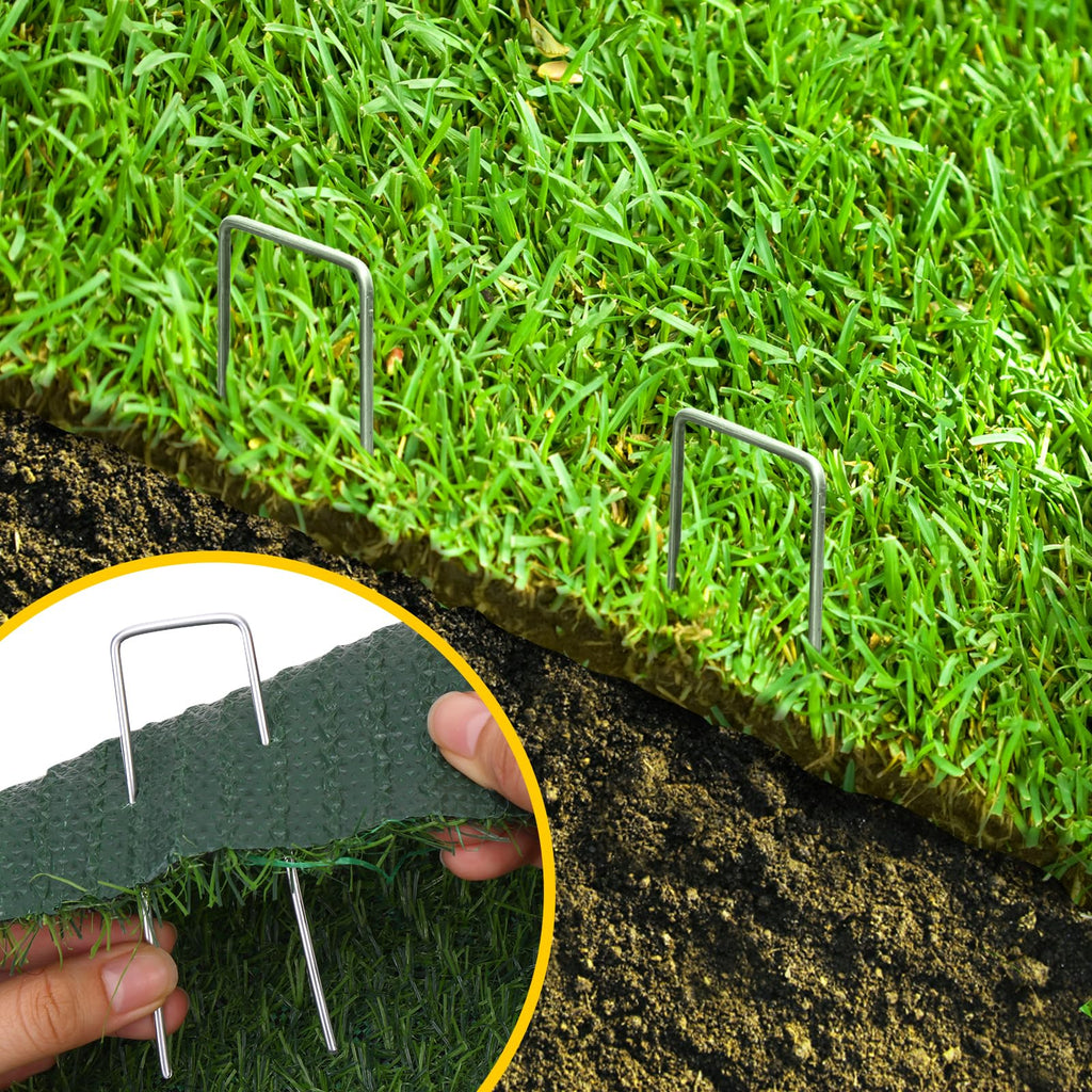 CEWOR 200 Pack Landscape Staples 4 Inches, Galvanized Metal Garden Stakes Landscaping Landscape Fabric Staples Sod Pins for Lawn, Barrier Fabric, Garden Fence, Ground Cover