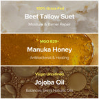 100% Grass-Fed Suet Beef Tallow and Manuka Honey Balm Natural Moisturizer Cream for Face & Body Eczema Relief Cream Moisturizer for Dry Skin Pure Tallow Face Moisturizer for Sensitive Skin
