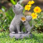 QZFFZQ Solar Cat Garden Statue Outdoor Decor - Mother & Kitten Figurines with Flower LED Light, Outside Yard Art Patio Balcony Lawn Ornament, Unique Gifts for Cat Lover