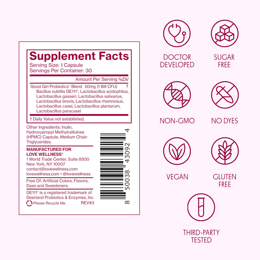 Love Wellness Good Girl Probiotics | Women’s Vaginal Health & pH Balance Supplement | 9-Strain Probiotic for Urinary Tract, Yeast, Odor & Immune Support | Gluten-Free (30-Day Supply)