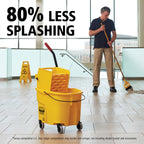 Rubbermaid Commercial Products WaveBrake 35 Qt. Side-Press Mop Bucket and Wringer Combo on Wheels Yellow for Professional/Industrial/Business Heavy-Duty Floor Cleaning/Mopping