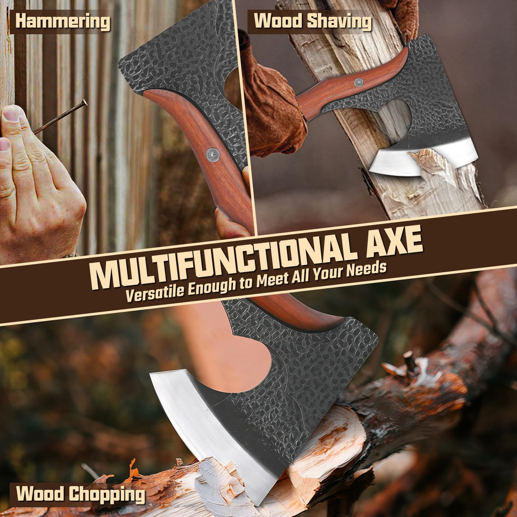 Purple Dragon 14" Camping Hatchet Axe with Sheath - Full Tang Wood Handle