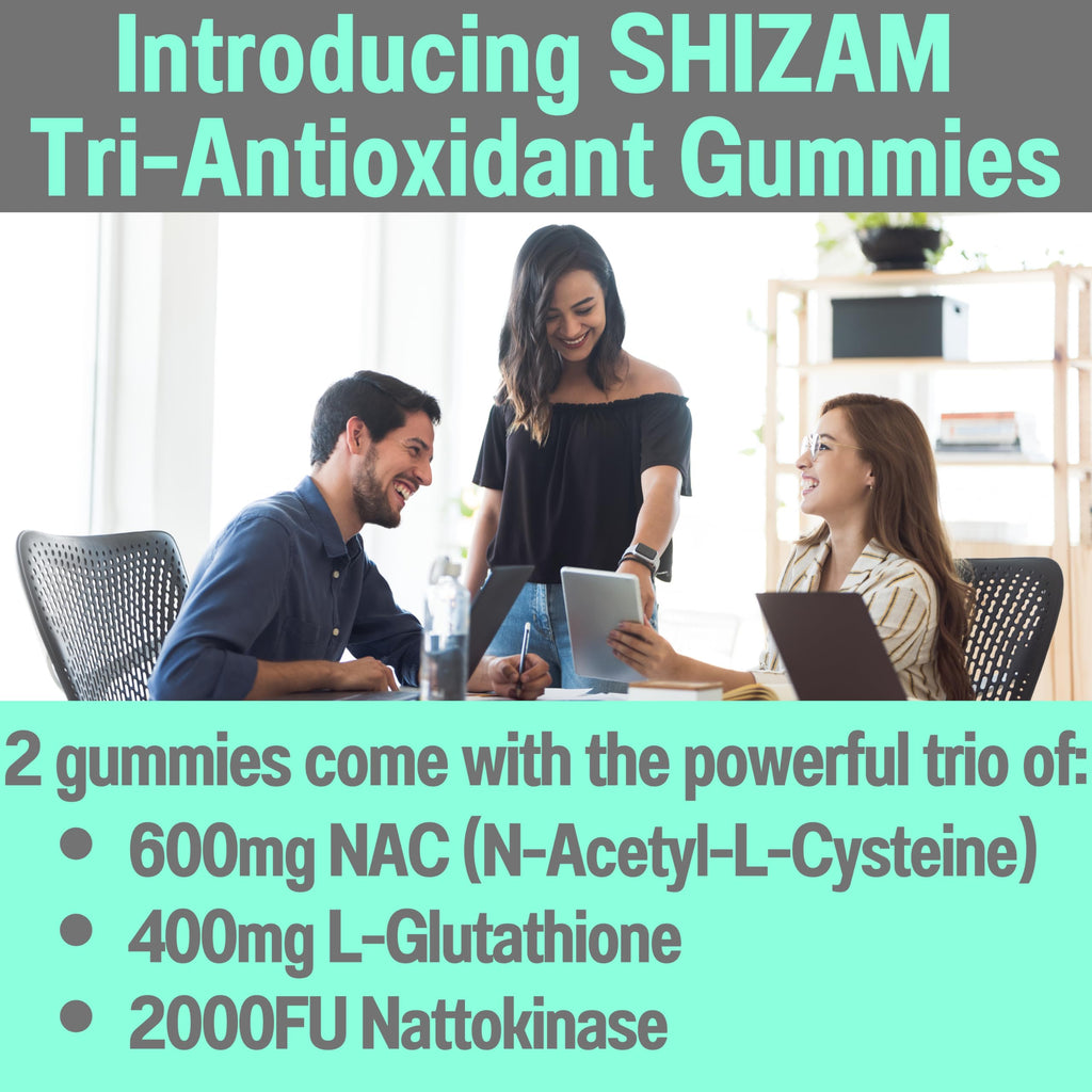 SHIZAM 600mg NAC 2000 FU 100mg Nattokinase & 400mg Reduced L Glutathione Gummies, N-Acetyl Cysteine Capsule Powder Pill Liquid Supplement/Supplements Alt, Organic N Acetylcysteine 1000mg 4000 600 mg