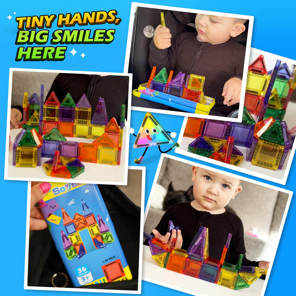 Mini Magnetic Tiles Travel Toddler Toys with Metal Tin Portable STEM Building Kids Toys for 3 4 5 6 7 8+ Years Old Boys & Girls & Birthday Gifts