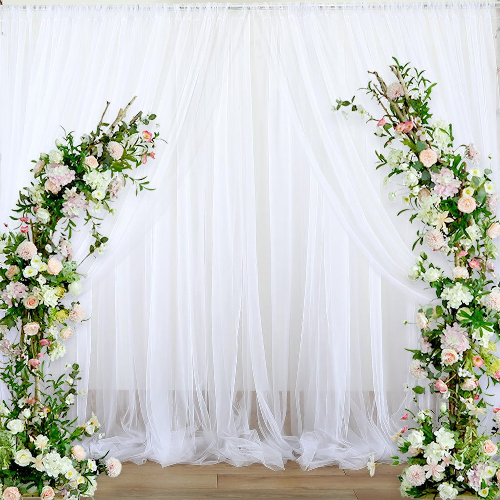 White Tulle Backdrop Curtain for Parties Wedding 10ft x 8ft Sheer Backdrop Curtains for Bridal Shower Birthday Party Baby Shower Ceiling Drapes Christmas Photo Decorations 2 Panels 5ft x 8ft