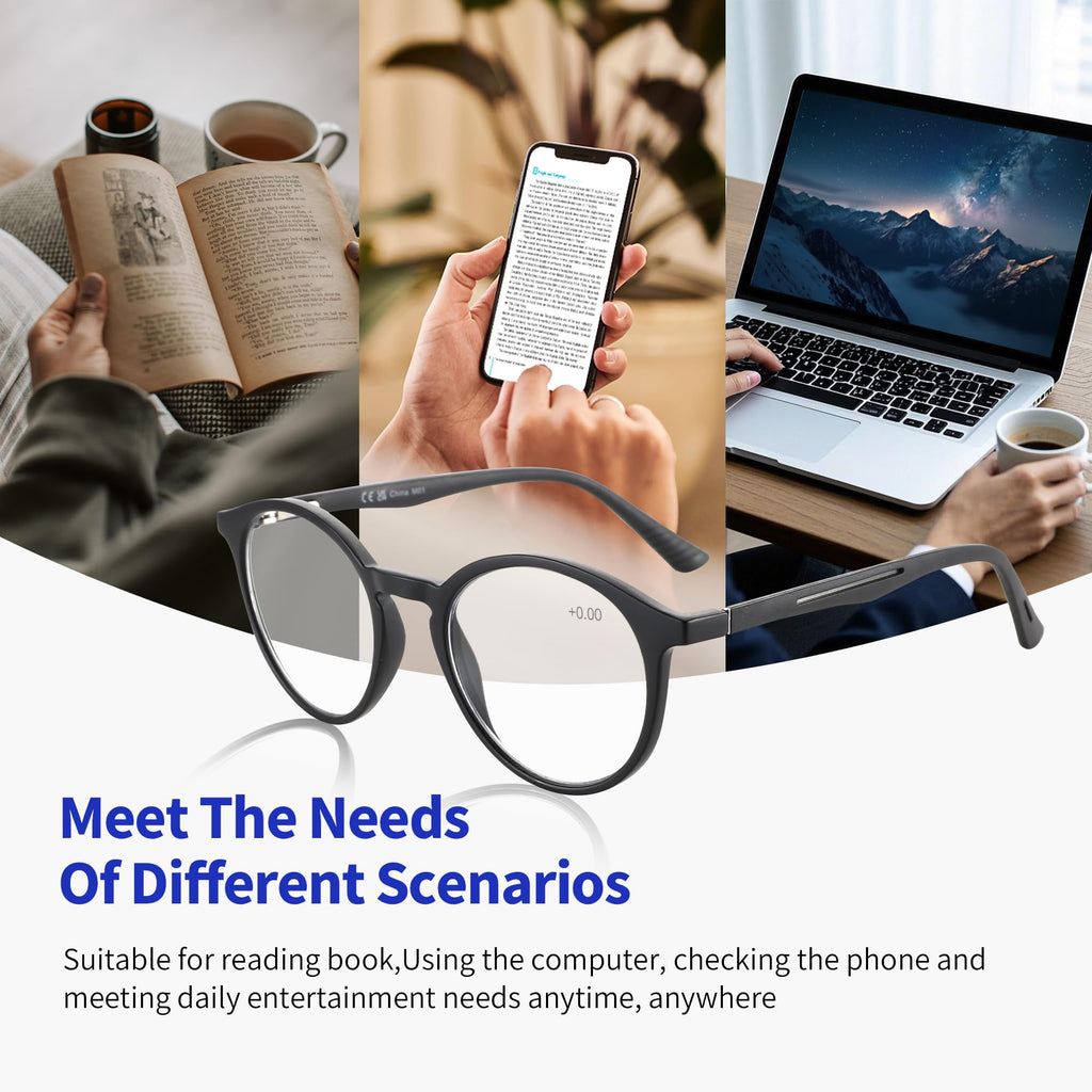 BLUEMOKY Reading Glasses for Men and Women: Blue Light Round Classic Eyeglasses - Computer Readers Glasses 1.50