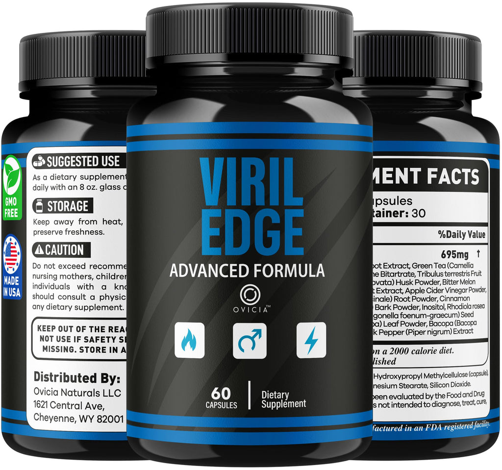 Viril Edge for Men Capsules - Official VirilEdge Pills Advanced Support for Maximum Strength, All Natural Ingredients Premium Vitamins for Overall Health & Wellness, 60 Capsules for 1 Month