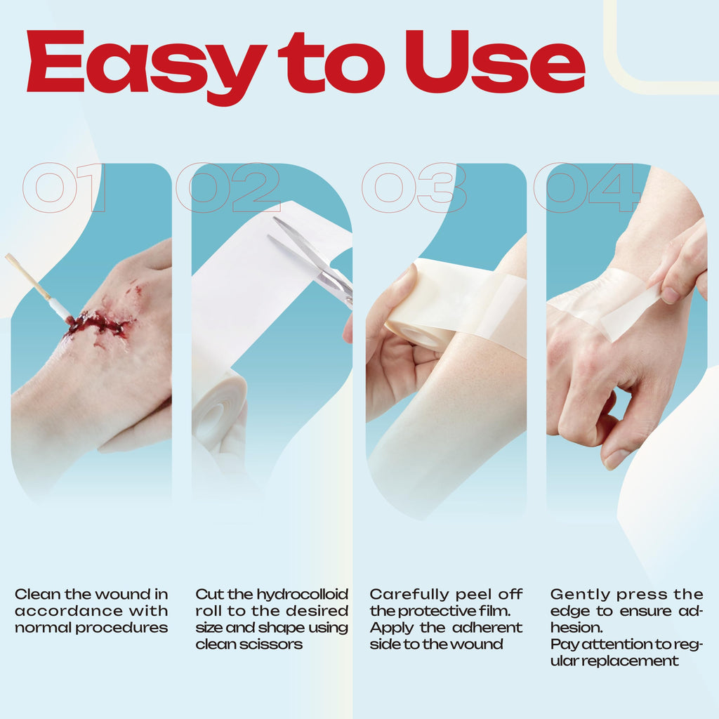 LIFARA Hydrocolloid Roll for Wound Care - Cut-to-Size, Hydrocolloid Patch Bandages with Self-Adhesive, Ultra Absorbent & Waterproof, First Aid Kit Essential (11.8mil/ 0.3mm Thickness, 2in*8ft)
