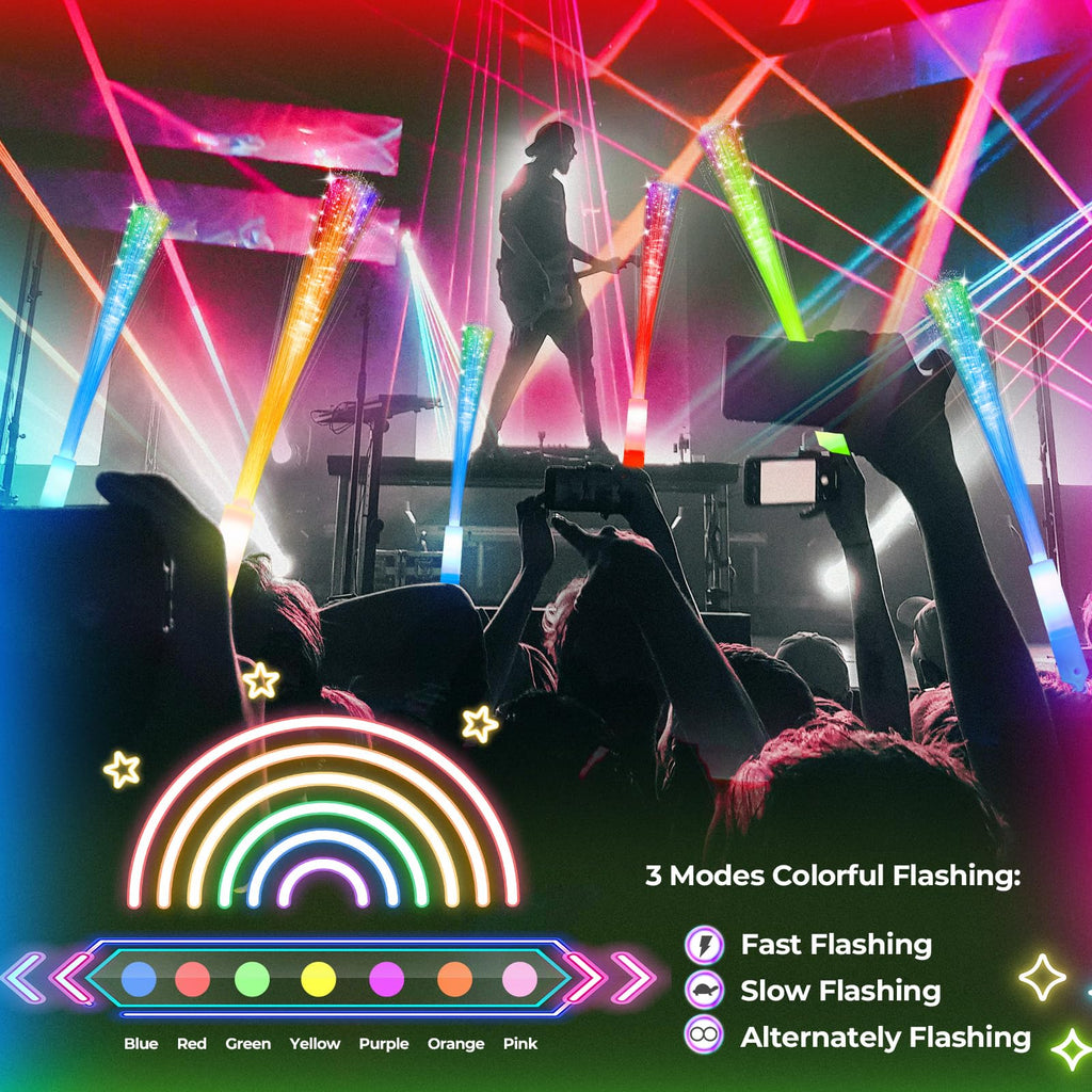 SHQDD 28 PCS Glow Fiber Wands Sticks, LED Light Wands, Halloween Glow in The Dark Party Supplies, Fiber Optic Wands, LED Flashing Sticks, Fiber Optic Light Wand Stick for July 4th Party, Wedding