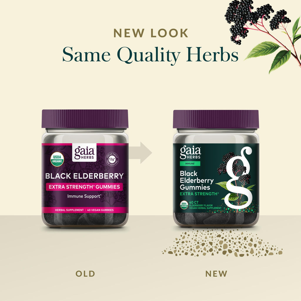 Gaia Herbs Black Elderberry (Sambucus nigra) Extra Strength Gummies - Delicious Immune Support Supplement* - Certified Organic Black Elderberries for Immune System Support* - 40 Gummies (20 Servings)