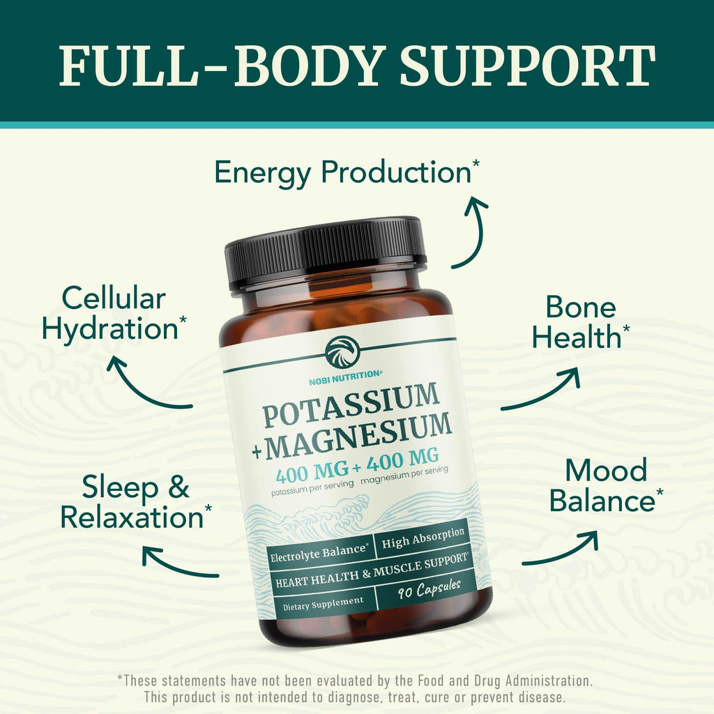 Potassium Magnesium Supplement | High Strength Electrolyte Balance for Heart Health & Muscle Support | 400 MG Potassium + 400 MG Magnesium | Energy, Bone Health, Sleep & Mood Support | 90 Ct.