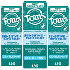 Tom's of Maine Rapid Relief Plus Sensitive Teeth Toothpaste, Fluoride Free, Gentle Mint, 4.5 Oz, 3 Pack, Clinically Proven Enamel Safe, Builds Arginine and Calcium Shield Around Teeth