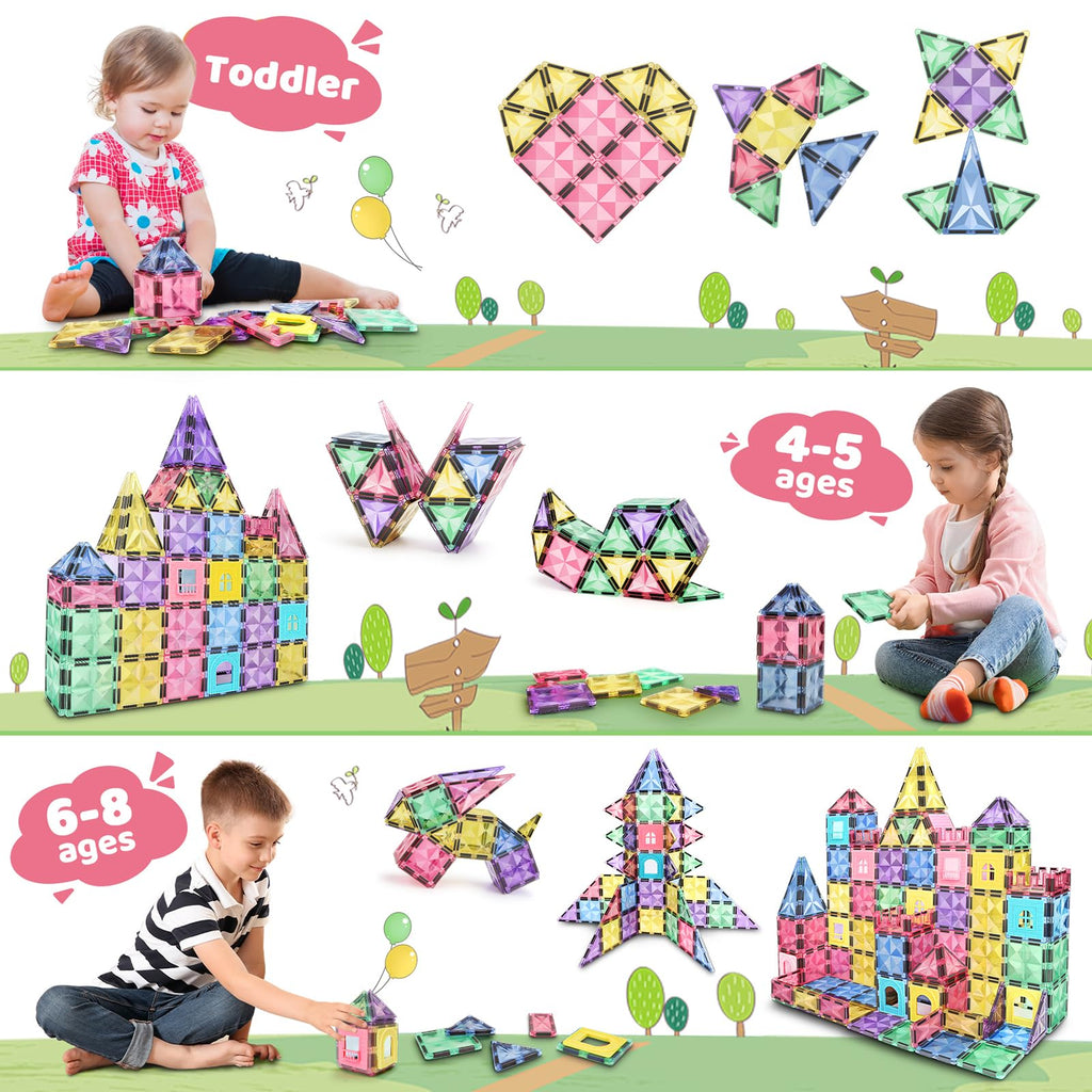 BBMVP Magnetic Building Tiles 120 PCS Magnets Stacking Kids Toys STEM Sensory Games Educational Construction Toys Christmas Toy Gift for Boys and Girls 3 4 5 6 7 8 9+Year Old