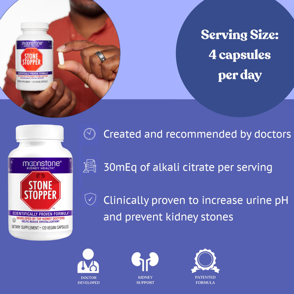 Moonstone Stone Stopper Capsules, Kidney Stone Prevention, Calcium Oxalate Protector, Alkali Citrate Support Supplement, Developed by Urologists to Support Kidney Health, 90 Day Supply (360 Count)