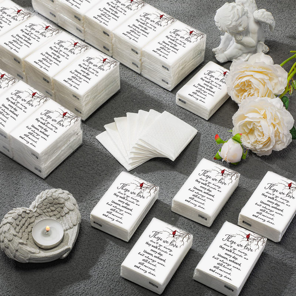 Fumete 100 Packs Tissue Paper for Funeral Memorial Tissues Packs for Guests Pocket Napkins Those We Love Don't Go Away 3 Ply 700 Sheets Napkins Wedding Supplies for Family(Cardinal)