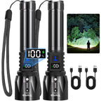 TrixHub Rechargeable Flashlights High Lumens 2Pack, 5Mode Flash Light with LCD Digital Display, Super Bright Adjustable Tactical Flashlight, High Powered LED Handheld Flashlight for Home