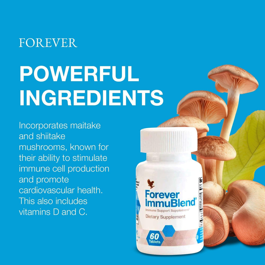 Forever Living - Forever ImmuBlend Immune Support Supplement – Includes Botanicals, Vitamins D & C, Maitake & Shiitake Mushrooms – 60 Tablets