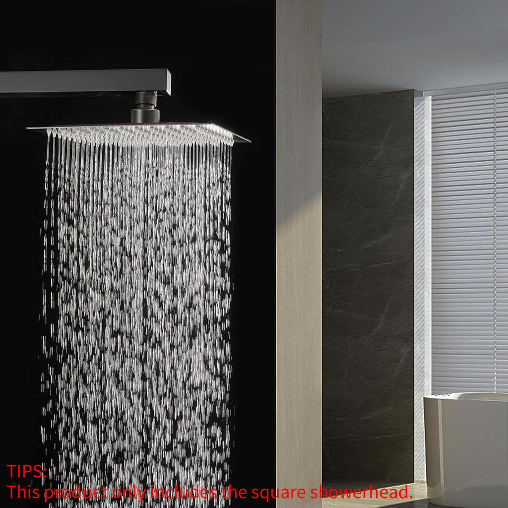 BESy 8 Inch Rain Shower Head, 8" Square Rainfall & High Pressure Stainless Steel Bath Showerhead, 1/16" Ultra Thin, Waterfall Full Body Coverage with Silicone Nozzle, Oil Rubbed Bronze Finish