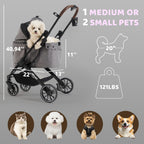 Kicari All-Terrain Dog Stroller for Small to Medium Dogs, Pet Stroller for Dogs & Cats Outdoor Walks, One-Hand Easy Fold, Double-Layer Anti-UV & Waterproof Canopy & Breathable Mesh, Charcoal Gray