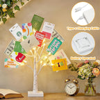 EAMBRITE Money Tree Gift Holder, Lighted Birch Tree 2FT 24LED, Battery/USB Powered Timer Light Up Display Twig Gift Card Tree with 12 Clear Clips and 6 Cards for Home Christmas Graduation Photo Memo