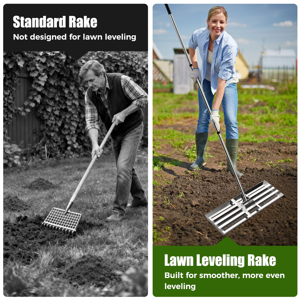 30" x 10" Lawn Leveling Rake, 304 Stainless Steel Soil or Dirt Leveler Tool
