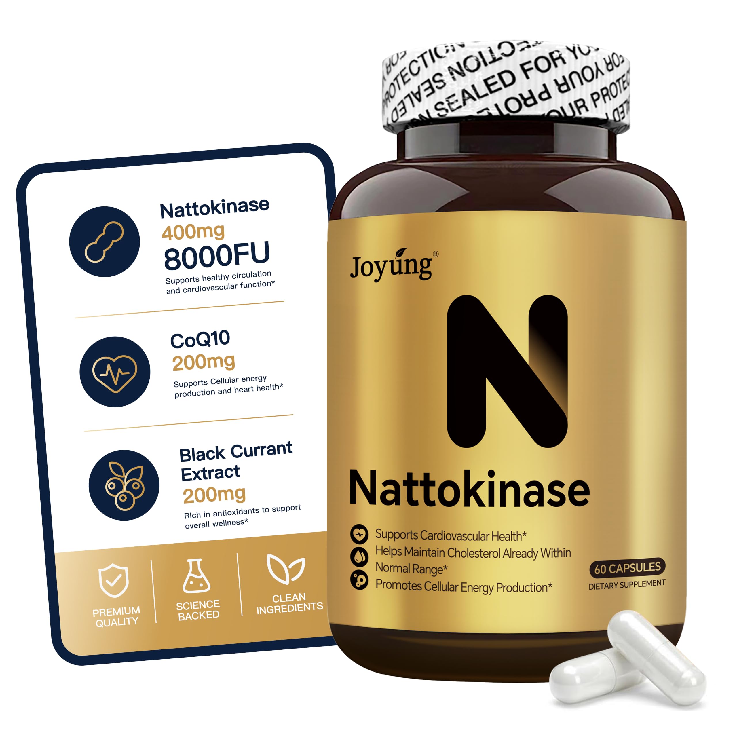 Joyung Nattokinase 8000FU - Cardiovascular & Blood Circulation Support Supplement - Includes Black Currant & CoQ10 for Heart Health & Vitality