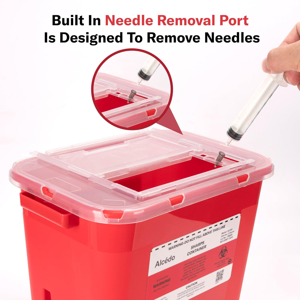 Alcedo Sharps Container for Home Use 2 Gallon (5-Pack), Biohazard Needle and Syringe Disposal, Professional Medical Grade