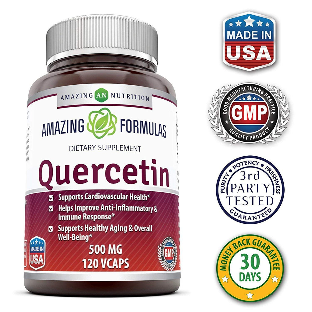 Amazing Formulas Quercetin 500 Mg, 120 VCaps - Dietary Supplement, Vegan Capsules, Non-GMO, Gluten Free - Optimal With A Balanced Diet and Regular Exercise