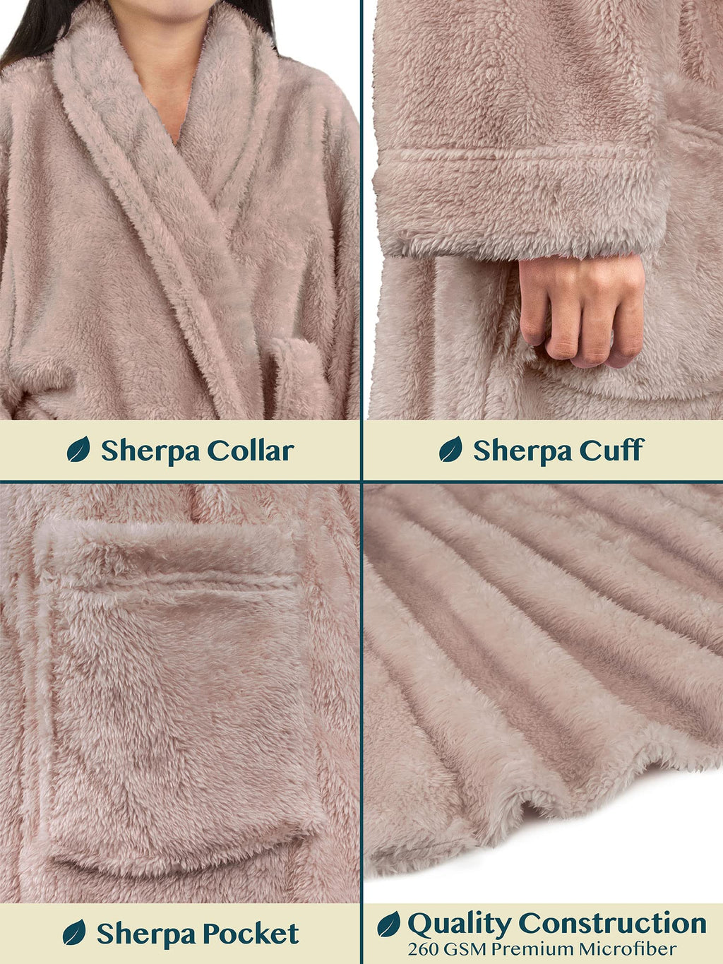 PAVILIA Premium Womens Plush Soft Robe, Sherpa Bathrobe, S/M Taupe