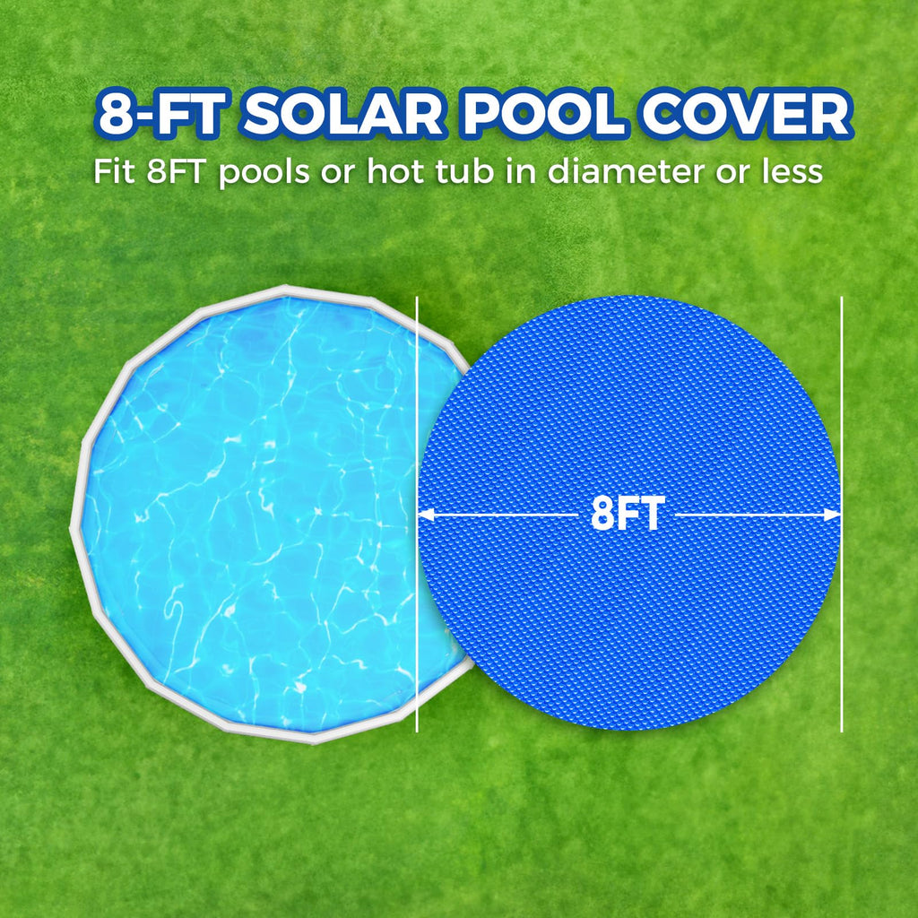 KETNET Solar Pool Cover 8 Ft Diameter Round Solar Blanket for Above Ground Inground Pools, Hot Tub SPA Bubble Wrap Pool Protector, 12 Mil Circle Thermal Covers Floating Blanket Mat for Swimming Pools