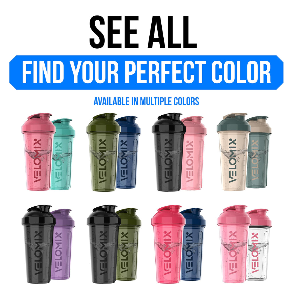 VELOMIX -2 Pack- 28 oz Protein Shaker Bottles for Protein Mixes - 2x Wire Whisk | Leak Proof Shaker Cups for Protein Shakes | Protein Shaker Bottle Pack | Shakers for Protein Shakes-Pink&Black