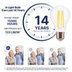 FLSNT 100W Equivalent A19 LED Light Bulbs, Efficient 12W, 1600Lumens, 5000K Daylight, CRI82, E26 Base, LED Filament Light Bulbs Clear Glass, 4 Pack, Dimmable
