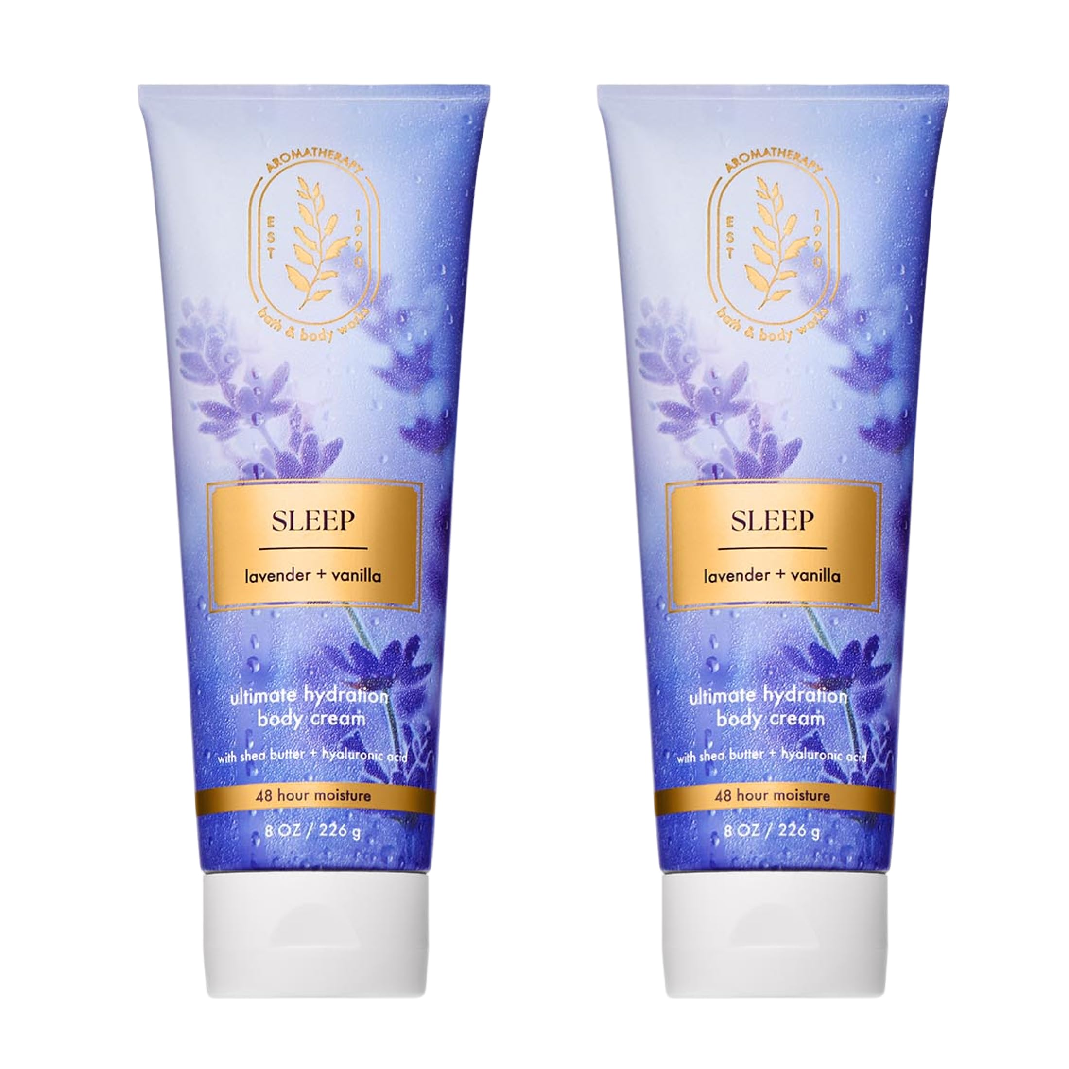 Bath & Body Works Lavender Vanilla Aromatherapy Body Cream, Ultimate Hydration Moisturizer with Shea Butter & Hyaluronic Acid for Dry Skin, 8 fl oz - 2 Pack