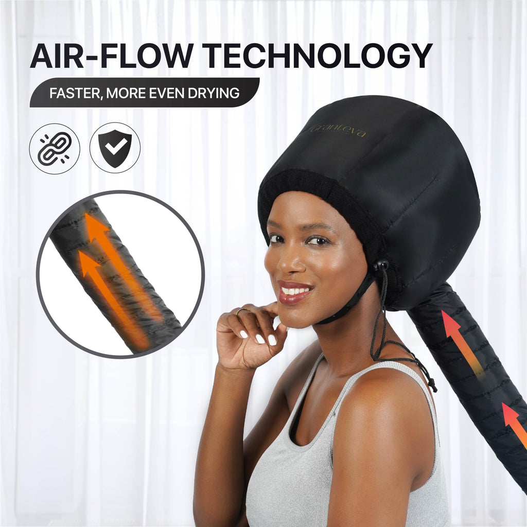Hooded Hair Dryer Attachment w/A Headband Integrated That Reduces Heat Around Ears & Neck - Hair Dryer Hooded Diffuser Cap for Curly, Speeds Up Drying Time, Deep Conditioning At Home - Portable, Large