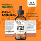 Wild & Organic Lions Mane Liquid Drops - Brain & Focus Support - 84-Day Supply - Lion's Mane Mushroom Supplement - Hericium Erinaceus Mushroom Drops - Sugar & Alcohol-Free Extract Tincture - 4 fl oz