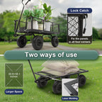 HEAHOLD Heavy Duty Garden Wagon Cart – 880 LBS Steel Utility Cart with All-Terrain 3.50-4" Solid Wheels, 10" Tires, 180° Rotating Handle, Removable Sides, Laser-Welded Frame