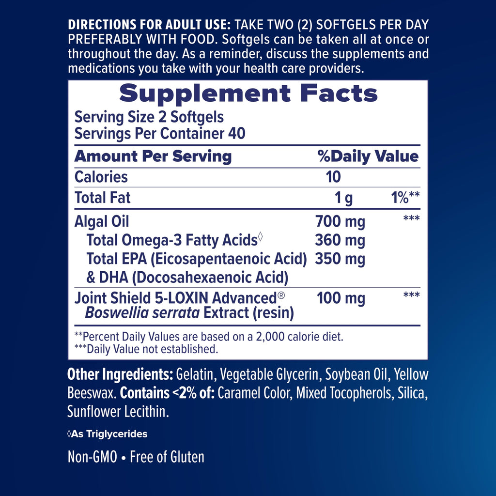 Osteo Bi-Flex Advanced Omega-3 Joint Complex, Plant-Based Algae Oil, Joint Support Supplement, 80 Count Softgels