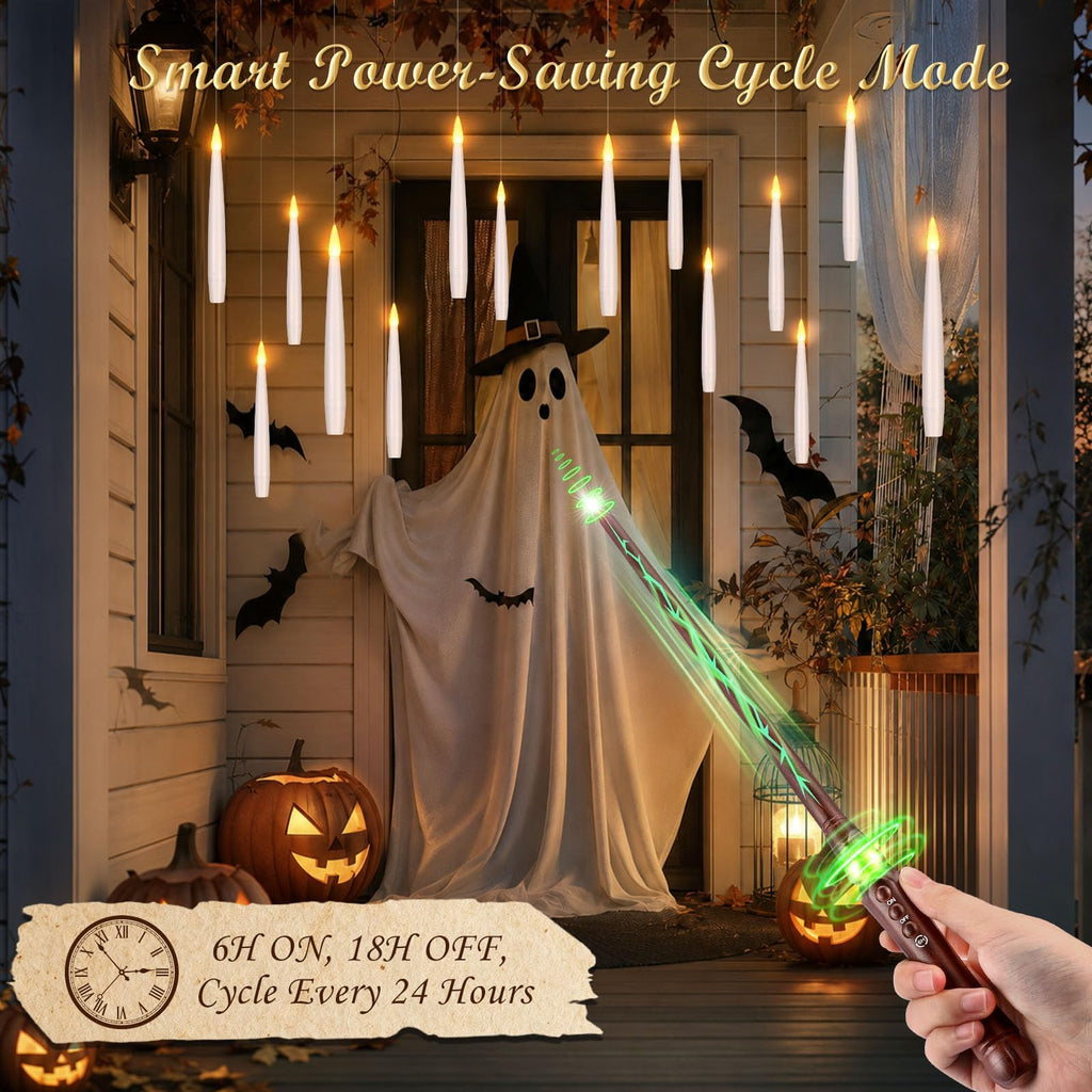 Palmatte 20P Floating Candles with Wand Timer Halloween Decorations Indoor
