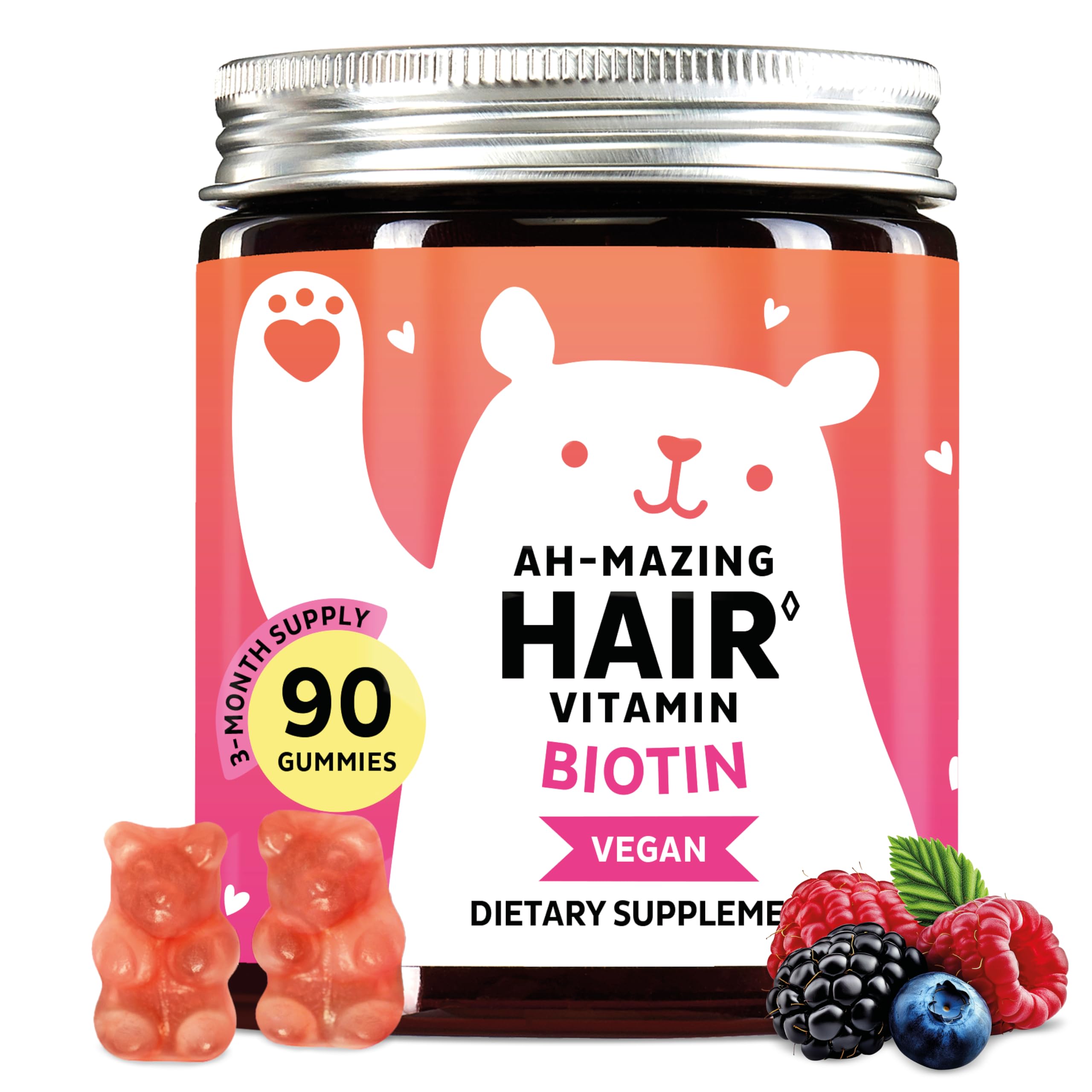 Biotin Gummies for Hair, Skin & Nails. 5,000 mcg High Potency Vegan Vitamins for Faster Hair Growth, Stronger Nails & Healthy Skin. with Vitamins C & E, 90 Gummies