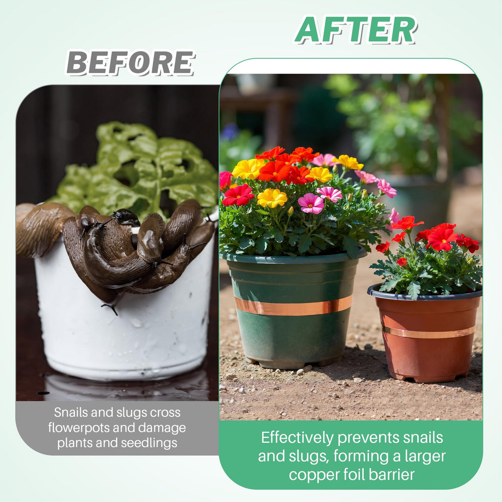 Mysora 2 Pcs Copper Tape for Slugs and Snails, 1 Inch x 66 ft and 1/2 Inch X 66 ft Copper Slug and Snail Barrier Tape, Non Toxic, Pet Safe, for Pots, Eaves, Gardens, Places Where Snails Might Climb