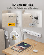 10Ft Flat Extension Cord with Multiple Outlets, Surge Protector Power Strip