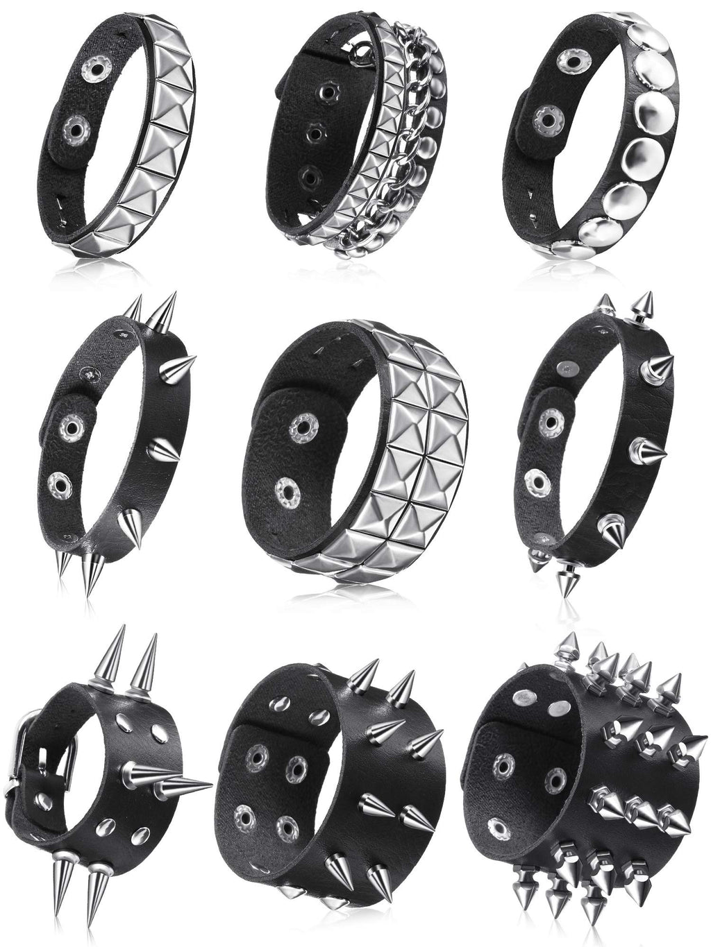 Hicarer 9 Pcs Spiked Studded Bracelet, Classic Style