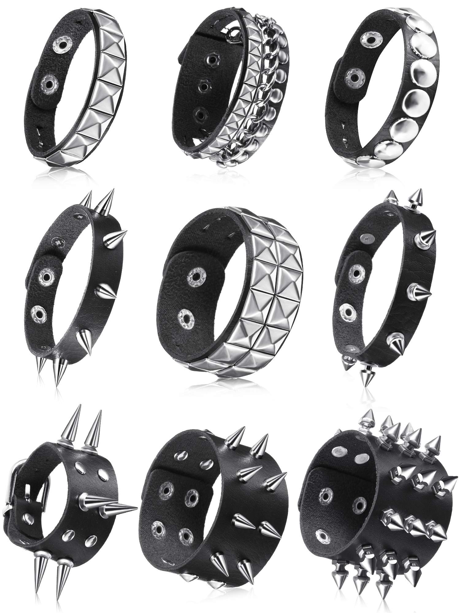 Hicarer 9 Pcs Spiked Studded Bracelet, Classic Style