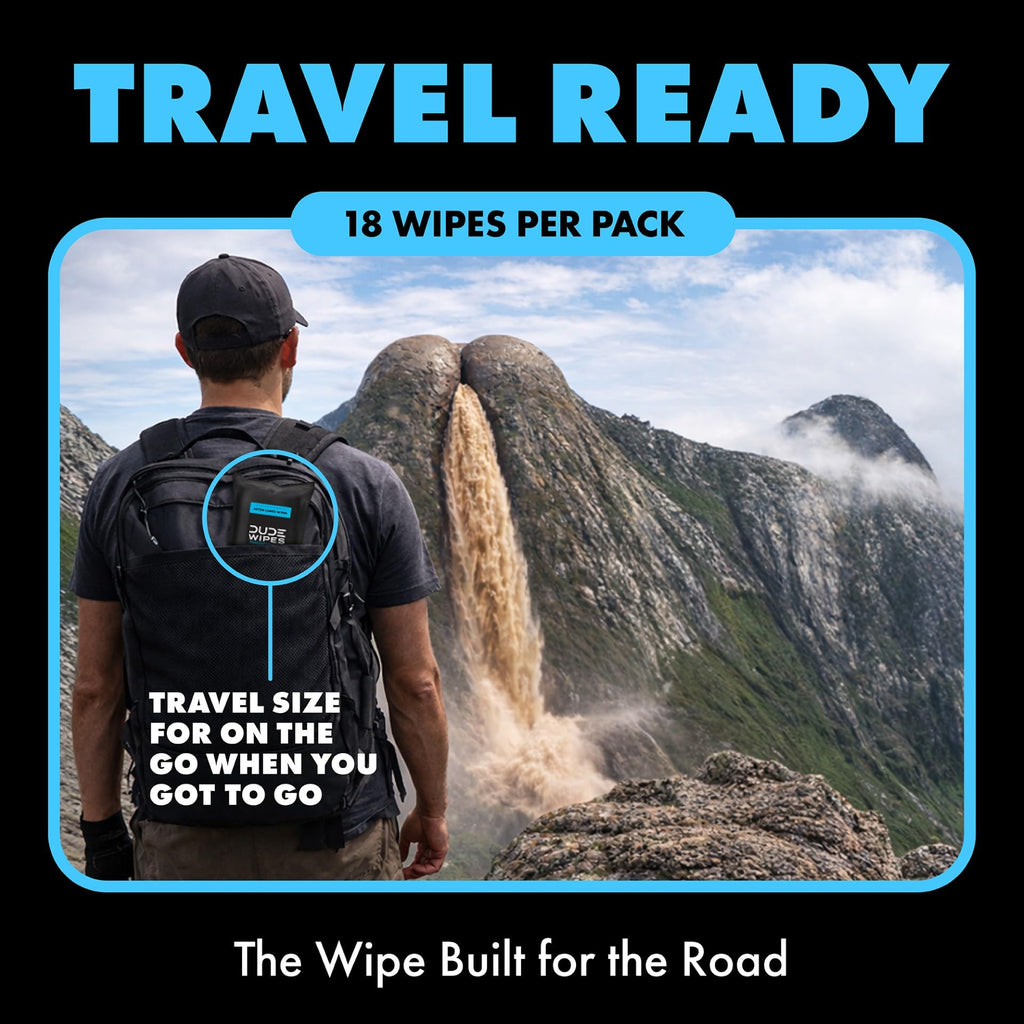 DUDE Wipes Unscented Travel Wipes - 6 Packs of 18 (108 Count) - Extra-Large Adult Flushable Wipes for Sensitive Skin - Infused with Vitamin E and Aloe - Septic and Sewer Safe
