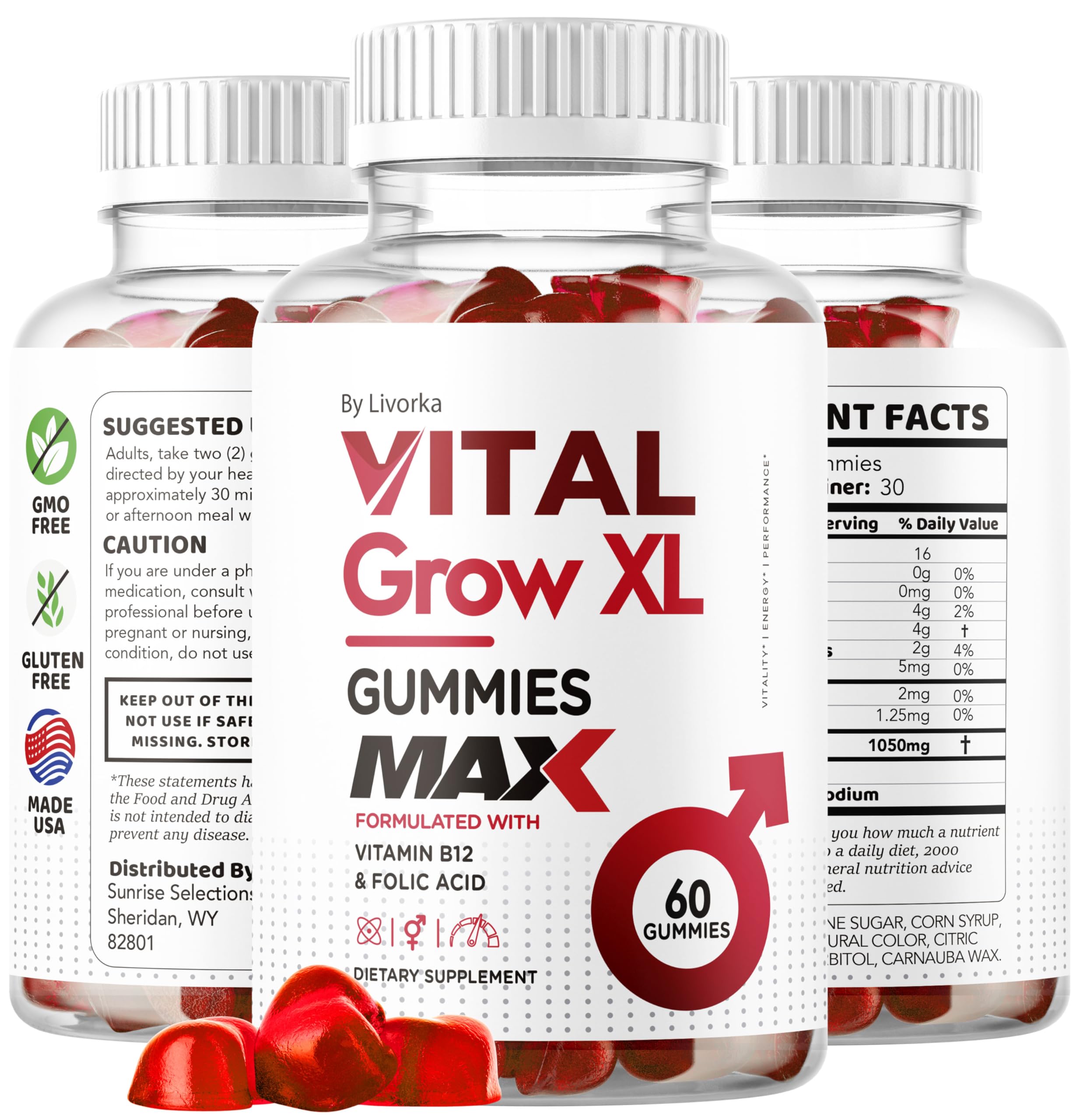 Vital Grow XL Male Gummies - Men's Performance Gummies 1050MG Vital GrowXL Blend, Vital Growth Gummy Advanced Formula, 60 Gummies for 1 Month
