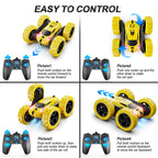 QUNREDA Remote Control Car,RC Car Toys for 6-12 Year Old Boys, Off Road RC Stunt Car 4WD 360° Rotating Remote Control Car for Kids, Boys Girls Gifts for Birthday, Christmas Yellow