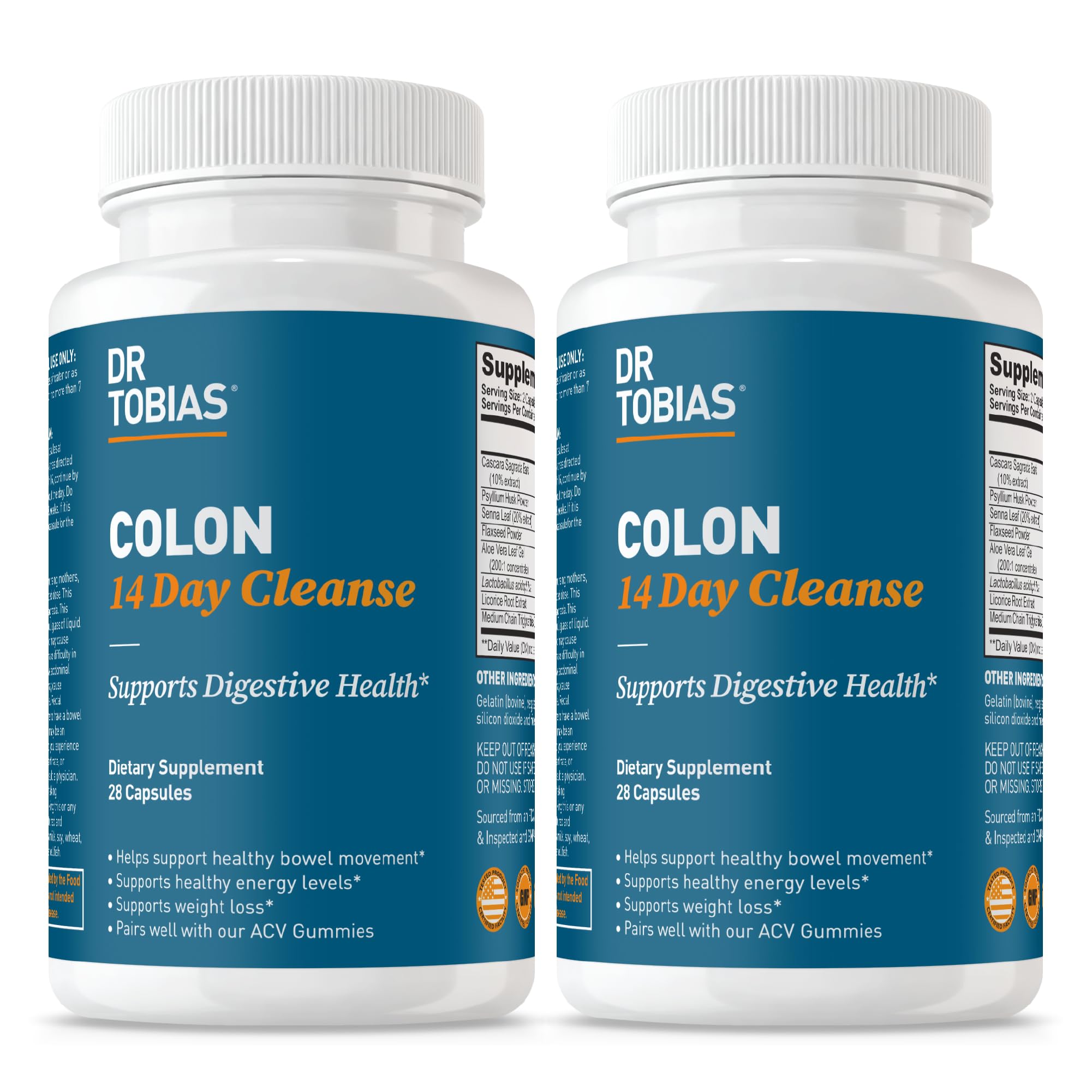 Dr. Tobias Colon Cleanse - Constipation Relief & Gut Health Support for Women & Men | 14 Day Colon Cleanser for a Gentle Colon Detox & Gut Flush - 2 Bottles of 28 Capsules
